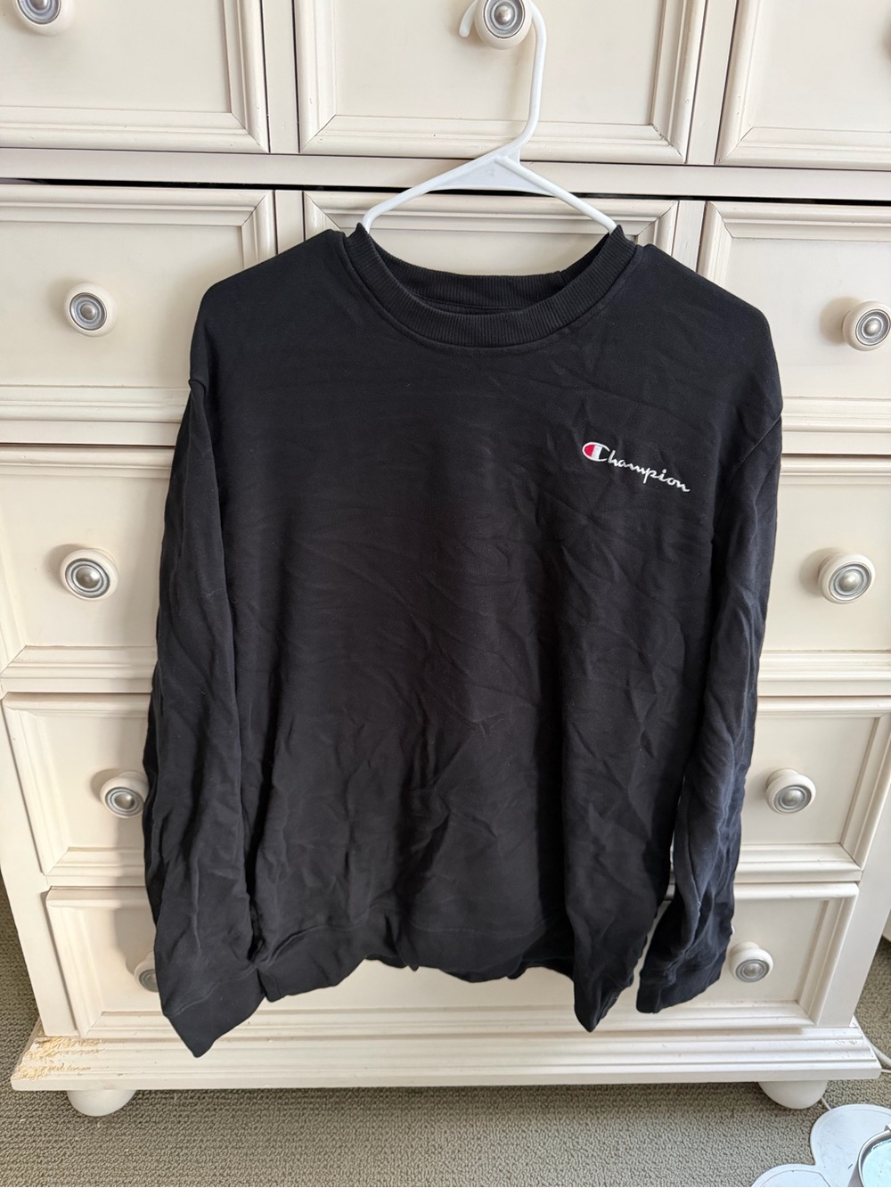 Champion Black Pullover Sweatshirt with Embroidered Script Logo